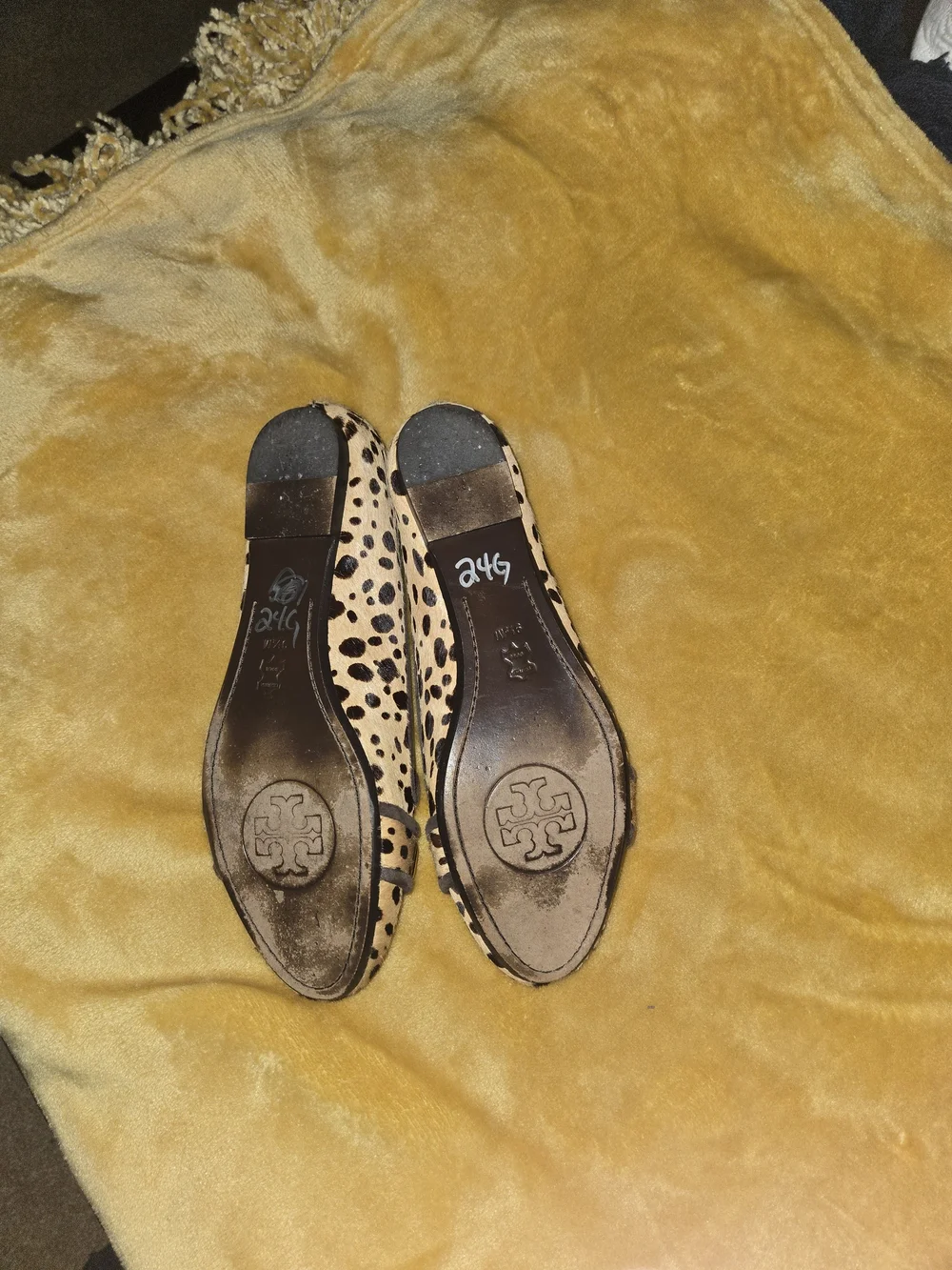 Tory Burch Leopard Haircalf Stud-Trim Ballet Flats in Cream and Brown